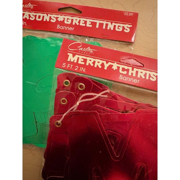 NOS Carlton Cards Metallic Banners Lot of 3 Seasons Greetings Merry Christmas - Picture 1 of 5